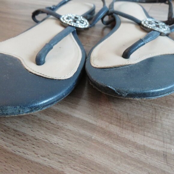 TORY BURCH Liana Flat Jewel Embellished Leather Thong Sandals in Blue Sz US 7.5 - Picture 6 of 15